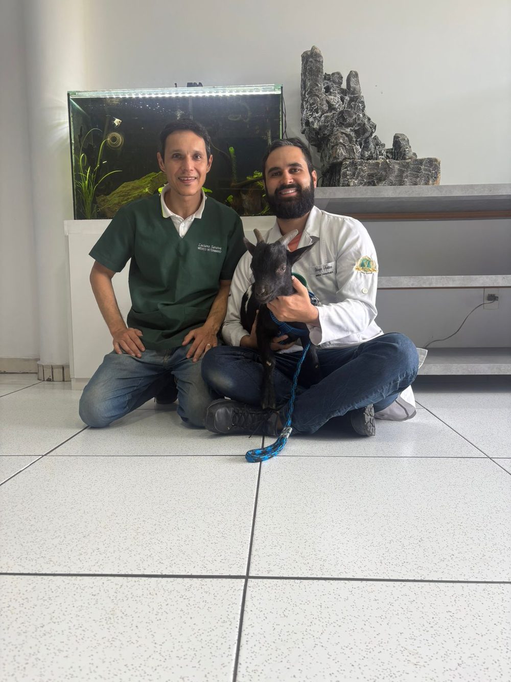 Dr. Thiago e Dr. Luciano juntos em atendimento de paciente cabra